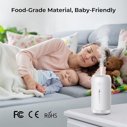 Portable Mini Humidifier, KQLKJ 350ml Small Cool Mist Humidifiers, USB Personal Desktop Humidifier for Bedroom Car Office Travel with Auto Shut-Off & 2 Mist Modes (White)