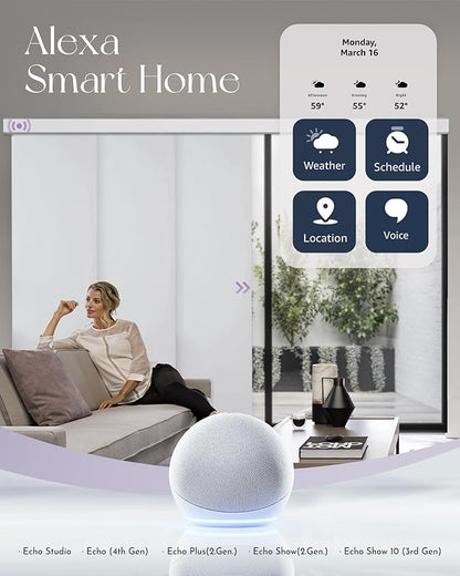 Graywind Rechargeable Smart Sliding Panels Blinds Compatible with Alexa Google Custom Motorized Panel Track Blinds Remote Control for Patio Sliding Door Closet Door Width Up to 177" (Light Grey)