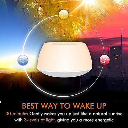 Alarm Clock Wake Up Light, Smart Home LED Bed Head Colorful Simulated Sunrise Nature Ambient Help to Sleep Dimmable Night Table