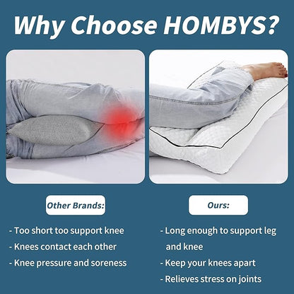 HOMBYS Shredded Memory Foam Knee Pillow for Side Sleepers, 5.5" Height Pillow Between Legs for Aligns Spine & Relieves Pressure Hip & Leg Elevation, Supportive Pillow for Pregnancy, Sciatic,White