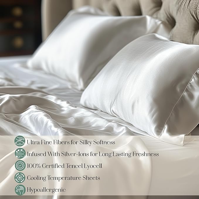 CASILVA Eucalyptus Sheets - Infused with Silver for Anti-Odor, Softer Than Silk Fibers, More Cooling Than Cotton - Perfect for Hot Sleepers & Sensitive Skin - 100% Tencel Lyocell - Twin Sheet Set