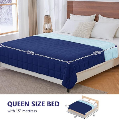 King Size Weighted Blanket for Adults (25 lbs, 80” x 87”, Navy & Blue) Cooling Heavy Blanket for Sleeping Perfect for 240-260 lbs, Breathable Blanket for Adults & Couple All Season, Machine Washable