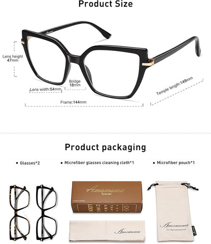 AMOMOMA Trendy Square Blue Light Blocking Reading Glasses for Women Women's Readers Spring Hinge AM6082