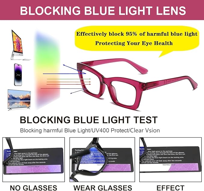 Hubeye Oprah Style Reading Glasses for Women Men Blue Light Blocking Computer Square Readers with Spring Hinge