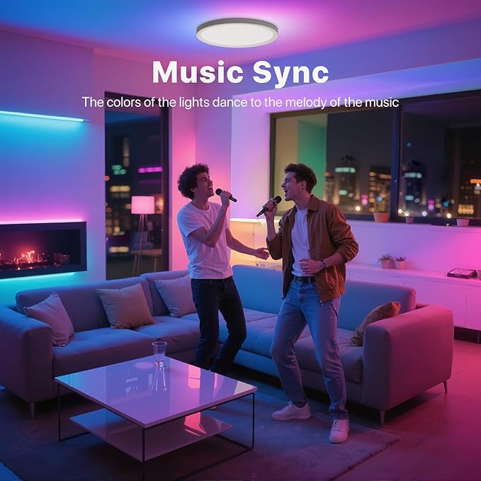 2 Pack Smart RGB Ceiling Light with Remote, 24W 2400LM, 12 Inch LED Flush Mount Ceiling Light Works with Alexa Google Home, Dimmable&2700K-6500K, Low Profile Wired Light for Bedroom Kitchen