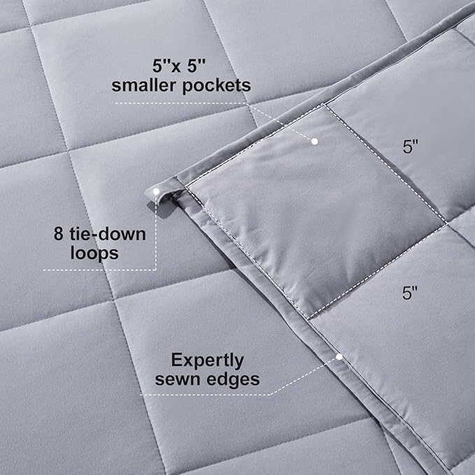Lessymo Weighted Blanket for Adults - 15 lbs, 48"x72" Twin Size - Washable Heavy Blanket for Sleeping, Microfiber Big Blankets with Premium Glass Bead for All-Season Comfort, Soft Thick Blanket, Grey