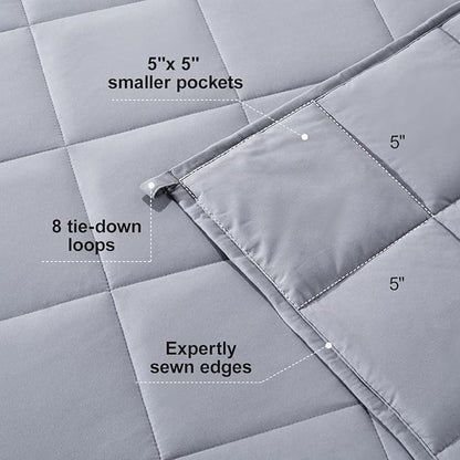 Lessymo Weighted Blanket for Adults - 15 lbs, 48"x72" Twin Size - Washable Heavy Blanket for Sleeping, Microfiber Big Blankets with Premium Glass Bead for All-Season Comfort, Soft Thick Blanket, Grey