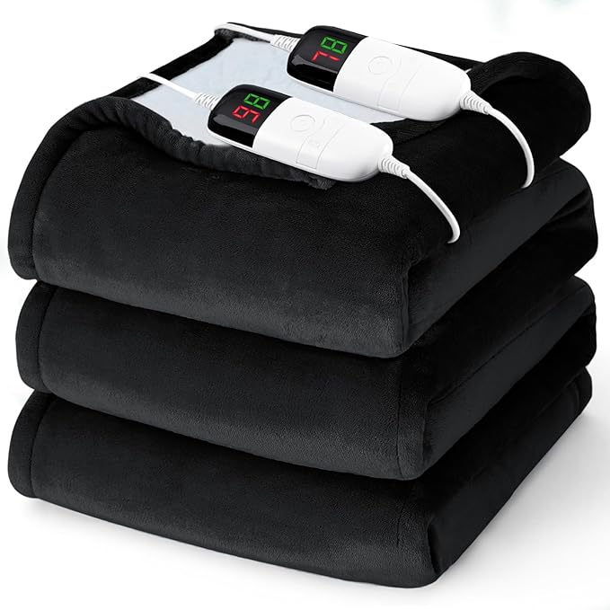 Heated Electric Blanket King Size - 90" x 100" Heating Blanket with Dual Control, 10 Heating Levels & 8 Hours Auto Off, Soft Warm Flannel Blanket, Christmas Birthday Gifts for Senior Grandma
