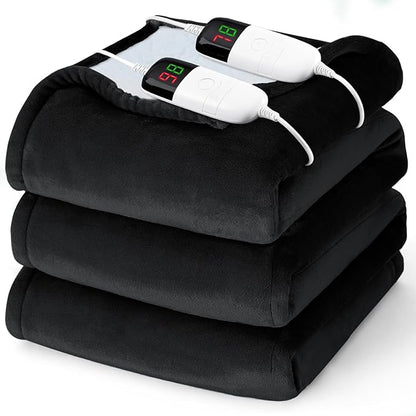 Heated Electric Blanket King Size - 90" x 100" Heating Blanket with Dual Control, 10 Heating Levels & 8 Hours Auto Off, Soft Warm Flannel Blanket, Christmas Birthday Gifts for Senior Grandma