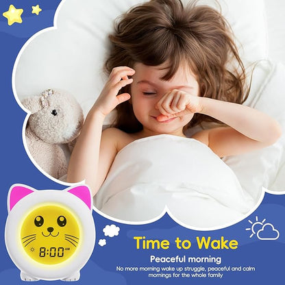 B&H Sleep Trainer Clock for Toddler - Rechargeable Kid Ok to Wake Clock, Cute Cat Girls Alarm Clock, Drop Proof, Night Light, Science-Backed Lighting for Peaceful Sleep and Ready to Rise Mornings