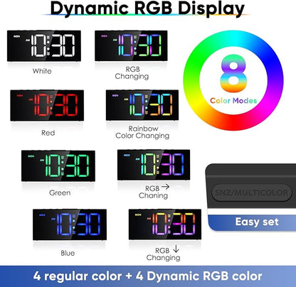 Loud Alarm Clock for Heavy Sleepers, Digital Clocks with Adjustable Volume Brightness,Snooze,Battery Backup, Large Numbers Display RGB Colorful Changing Clock for Bedrooms,Offce Living Rooms
