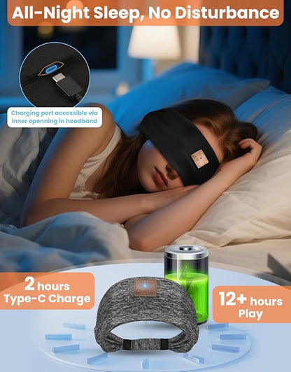 2PACK Sleeping Headphones, Headband Headphones, Bluetooth Headband with Thin Speakers, Wireless Earphones for Sports, Running, Workouts, Yoga, Air Travel, Meditation, Gift - Black&Gray