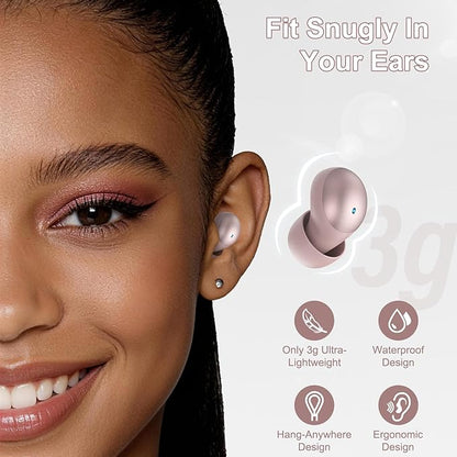 2026 Sleep Earbuds Bluetooth 6.0 in Ear, Mini Sleep Headphones with Sleep Monitor and APP, Small Earplugs for Side Sleepers, 48H Playtime Sleep Earphones with Sleep Mode, Personal Alarm, Rose Gold