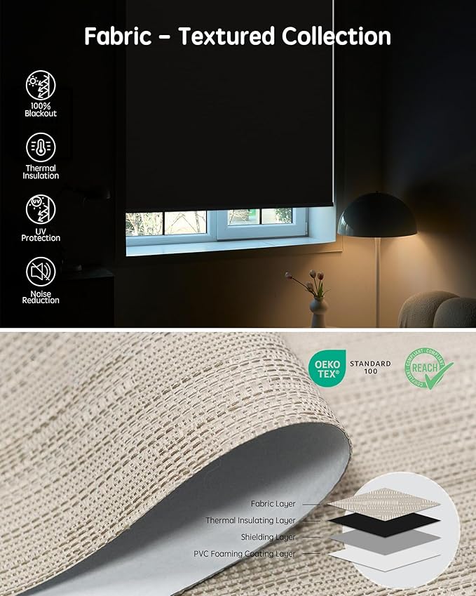Yoolax Motorized Blinds with Remote, Blackout Smart Blinds for Windows Motorized Roller Shades, Automatic Window Shades Work with Alexa Custom Size (Blackout-Jacquard Coffee)