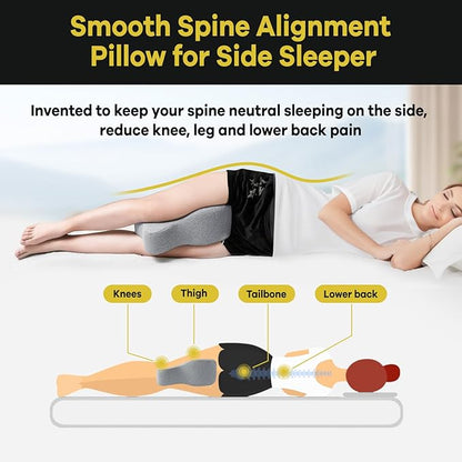 Long Knee Pillow for Side Sleeper Fully Support Thighs and Knees for Sciatica, Back, HIPS, Knees, Joints Pain Relief - Leg Pillow for Side Sleeping Between Legs Aligns Spine- Pure Gray