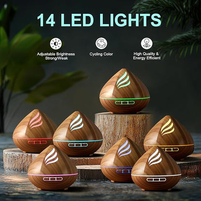 Essential Oil Scent Diffuser: 500ML Aroma Diffuser with Remote Control, Large Fragrance Aromatherapy Diffuser, Mist Humidifier with 14 Colors LED Lights and Auto-Off for Home