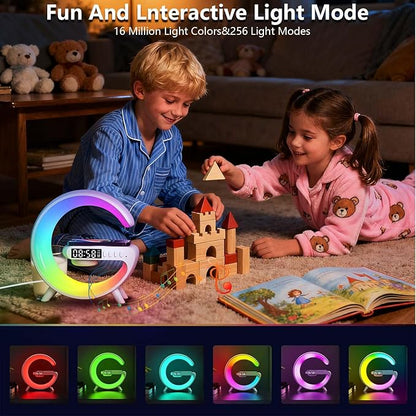 2026 New Wireless Speaker Charger, Smart Alarm Clock LED Table Lamp Bluetooth Speaker Atmosphere Bedside Light with Wireless Charging Station,Alarm Clock Music Lit Lamp Christmas Gift