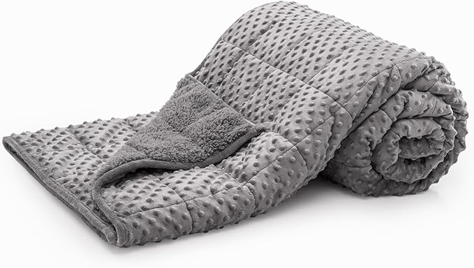 Minky Dot Weighted Blanket for Adults Queen Size 12 lbs, Warm Sherpa Snuggle Heavy Blanket for Autumn Winter with Glass Beads, Great for Stress Relief and Sleep Promotion, Grey 60 x 80 inches