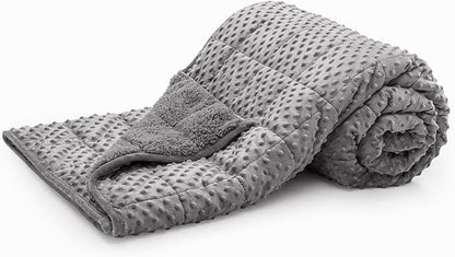 Minky Dot Weighted Blanket for Adults Twin Size 12 lbs, Warm Sherpa Snuggle Heavy Blanket for Autumn Winter with Glass Beads, Great for Stress Relief and Sleep Promotion, Grey 48 x 72 inches