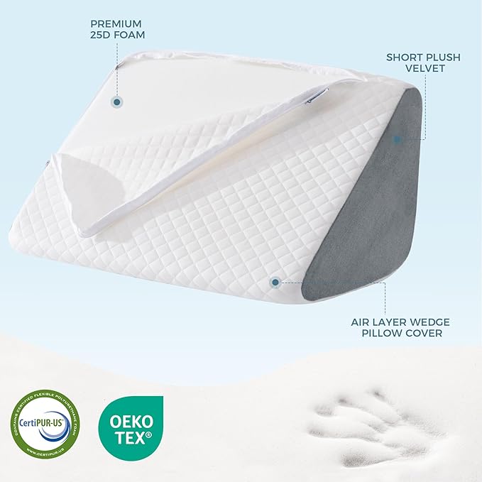 Knee Wedge Pillow 6.3'' for Post-Surgery Recovery-Leg Elevation Support for Sleep Position, Alleviating Lower Back & Hip Pain Enhancing Circulation in Ankles Legs Triangle Pillow with Removable Cover