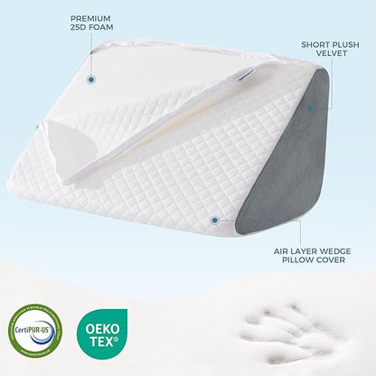 Knee Wedge Pillow 6.3'' for Post-Surgery Recovery-Leg Elevation Support for Sleep Position, Alleviating Lower Back & Hip Pain Enhancing Circulation in Ankles Legs Triangle Pillow with Removable Cover