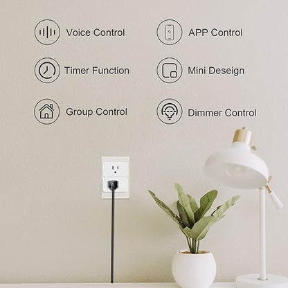 WiFi Smart Dimmable Plug 2 Pack, Smart Plugs for Voice Control, Mini Dimmer Switch Outlet Dimmable LED, CFL, Halogen and Incandescent Bulbs, Lamps, 2.4GHz, No Hub Required