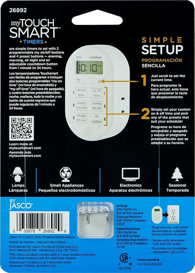 myTouchSmart Programmable Indoor Digital Timer, Plug