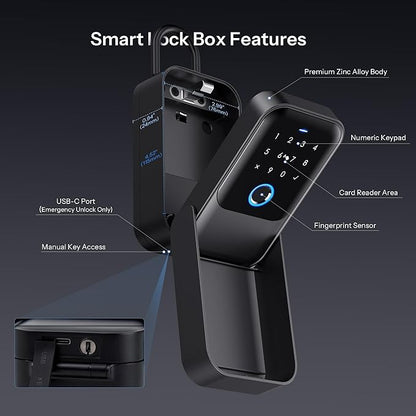 Smart Key Lock Box - Advanced Fingerprint Recognition, TTLock Control, Manual Keys, Access Card - Weatherproof, Wall Mounted & Door Hanging for Home, Airbnb, Realtor and Office