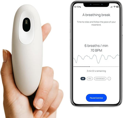 Moonbird Breathing Tool for Relaxation & Sleep Support – Guided Breathwork for Calm, Meditation & Stress Support – Portable & Rechargeable – Soft White