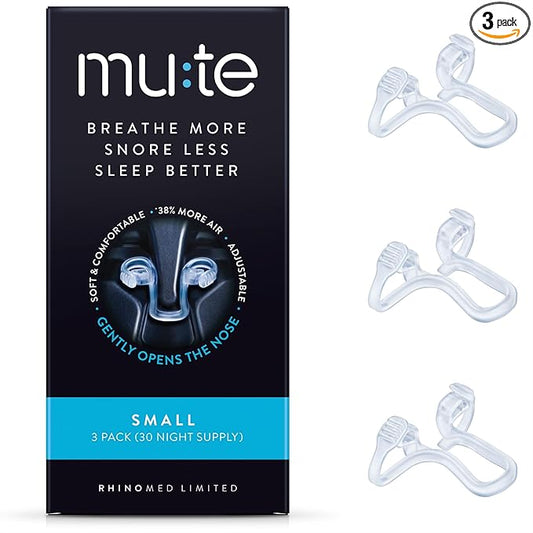 Mute by Rhinomed Nasal Dilator for Snore Reduction | Small 3pk | Increase Airflow | Anti Snoring Devices | Nasal Dilators for Sleeping | Internal Nasal Dilator | Snoring Solution | Transparent