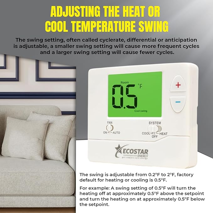 Non-Programmable Conventional Single Stage 1 Heat/1 Cool Energy Saving Digital Thermostat with Green Backlight for Home & Commercial Air Conditioning/Heating/HVAC Systems, Easy DIY Installation