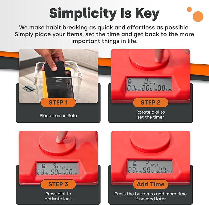 KSafe Timer Lock Box for Phones, Snacks & Medications - Cell Phone Jail & Food Safe with Timer - Time Locking Container for Better Habits & Addiction Management (Mini, Red Lid + 3.0” Clear Base)