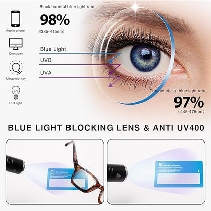 Readers for Women Oprah Style Square Reading Glasses with Spring Hinge Blue Light Blocking for Men Ladies