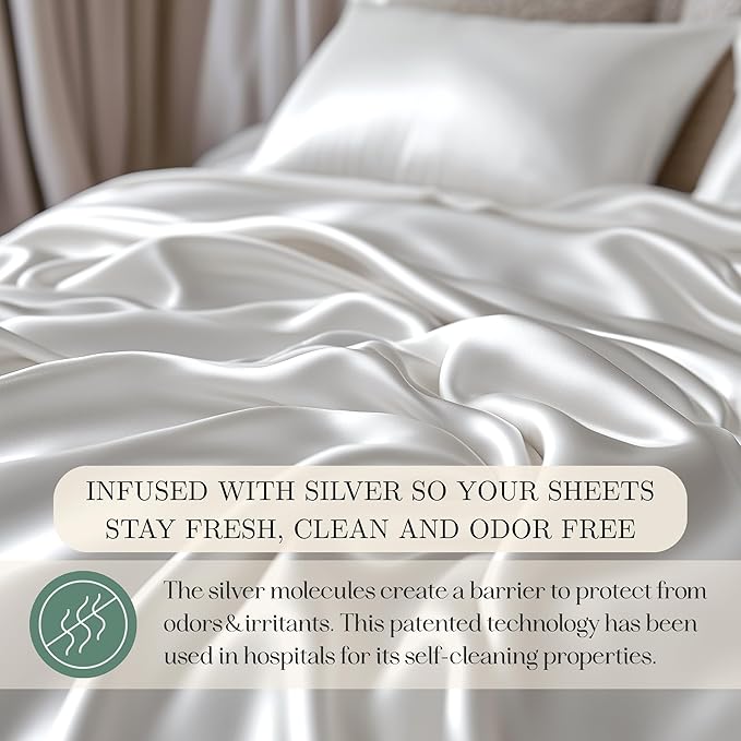Eucalyptus Sheets - Infused with Silver for Anti-Odor, Softer Than Silk Fibers, More Cooling Than Cotton - Perfect for Hot Sleepers & Sensitive Skin - 100% Tencel Lyocell - Cali-King Sheet Set