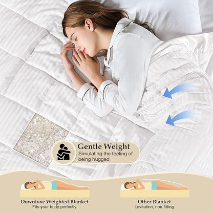 downluxe Weighted Blanket Queen Size, 15 lb Weighted Blanket with Glass Beads for All Season, Machine Washable Heavy Blanket (Ivory, 90 X 90 Inch)