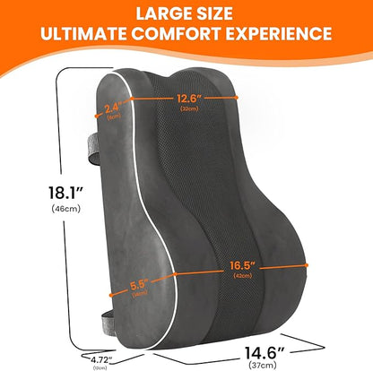 CloudBliss Ergonomic Lumbar Support Pillow – Memory Foam for Lower Back Pain Relief, Adjustable Straps & Mesh Cover for Office, Gaming, Car & Home Essentials (Grey)