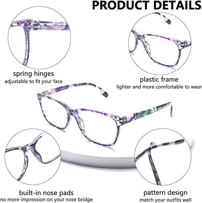 CLASAGA Progressive Multifocus Reading Glasses for Women, Pattern Print Blue Light Block Stylish Ladies Computer Readers