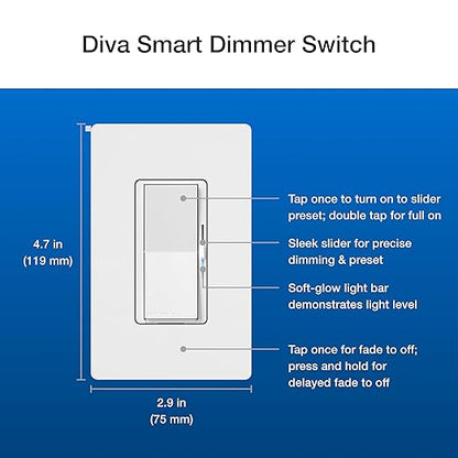 Lutron Diva Smart Dimmer Switch Kit for Caseta Lighting w/ Hub, Pico Remote & Pedestal, Smart Dimmer Works with Apple Home, Ring, Google Home, 3 Way, DVRF-BDG-1DP-A