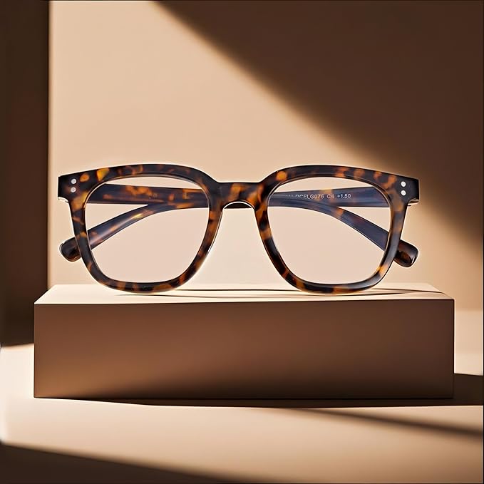 Reading Glasses for Men Women Blue Light Blocking with Spring Hinge, Blocking Readers Anti UV Ray Filter Eyeglasses, Square Computer Reader Glasses, Brown Tortoiseshell, +1.0