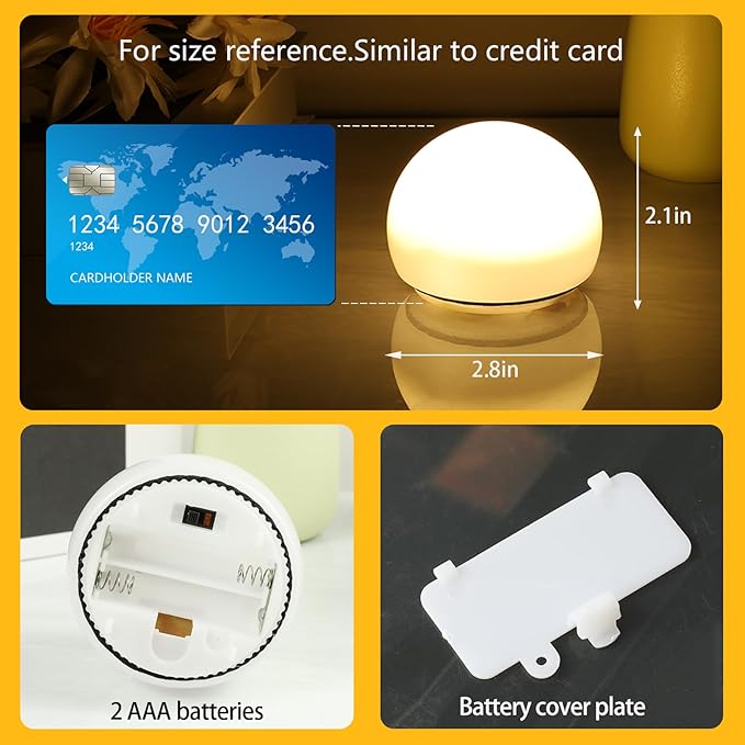 Portable LED Night Lights, Battery Operated, Soft Eye Caring for Sleep Aid, Bedroom Lamps, Wireless Warm Light with Timer (2PCS)