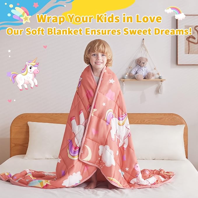 anfie Weighted Blanket Kids (36"x48" 5lbs) Weighted Blanket Cooling Blanket for Sleeping,Throw Size Breathable Blanket with Premium Glass Bead(Red Unicorn)
