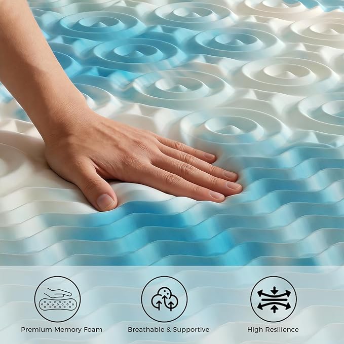 DUMOS 3 Inch 5-Zone Memory Foam Mattress Topper Twin, Cooling Gel Infused Pressure Relief Bed Topper for Back & Hip Pain, Soft Dorm RV Camping Mattress Pad, Blue