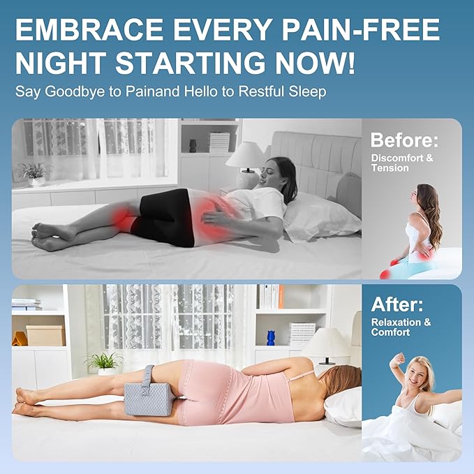 Knee Pillow for Side Sleepers,Cooling Leg Pillow for Sciatica, Knees,Back,Joints Between Legs,HIPS Pain Relief When Side Sleeping,Spine Aligning Support for Surgery Recovery, Pregnancy
