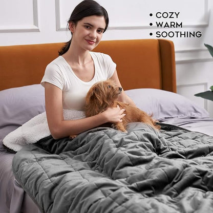 YnM Sherpa Weighted Blanket (Light Grey, 60''x80'' 20lbs) Ultra Fuzzy & Cosy Sherpa Weighted Blanket Throw, Cosy & Relaxing Blanket, Home Decor Piece