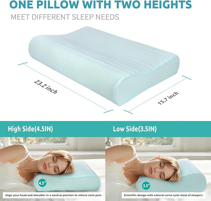 Ergonomic Cervical Memory Foam Pillow for Neck Pain Relief - Adjustable Contour Pillow for Side, Back, Stomach Sleepers - Orthopedic Neck Support with Cooling Washable Cover Blue