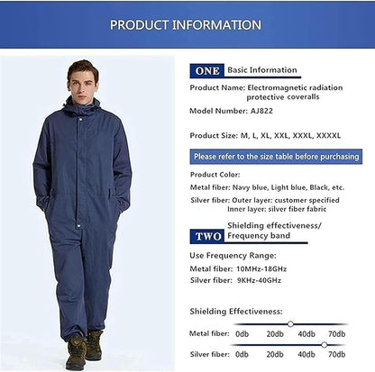 EMF Anti-Radiation Clothes,Silver Fiber Radiation Protection Fabric for RF/LF Blocking/Shielding,Blue,50% Silver-3XL, X-Large