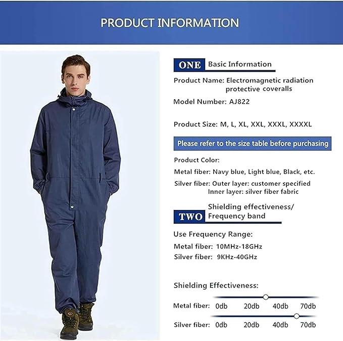 EMF Anti-Radiation Clothes,Silver Fiber Radiation Protection Fabric for RF/LF Blocking/Shielding,Blue,50% Silver-3XL