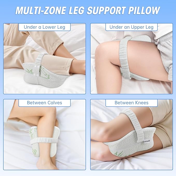 Knee Pillow for Side Sleepers & Sciatica Relief, Two Machine Washable Covers & Protective Inner Liner, Memory Foam Leg Pillow with Detachable and Adjustable Strap, One Pillow Only, White& Pink