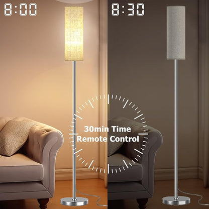 Smart LED Floor Lamp with APP Control & RGB Colors - Dimmable Standing Lamp for Living Room, Bedroom, Gaming - Remote, Timer, 9W Bulb Included, 67" Modern Tall Lamp (Silver Beige)