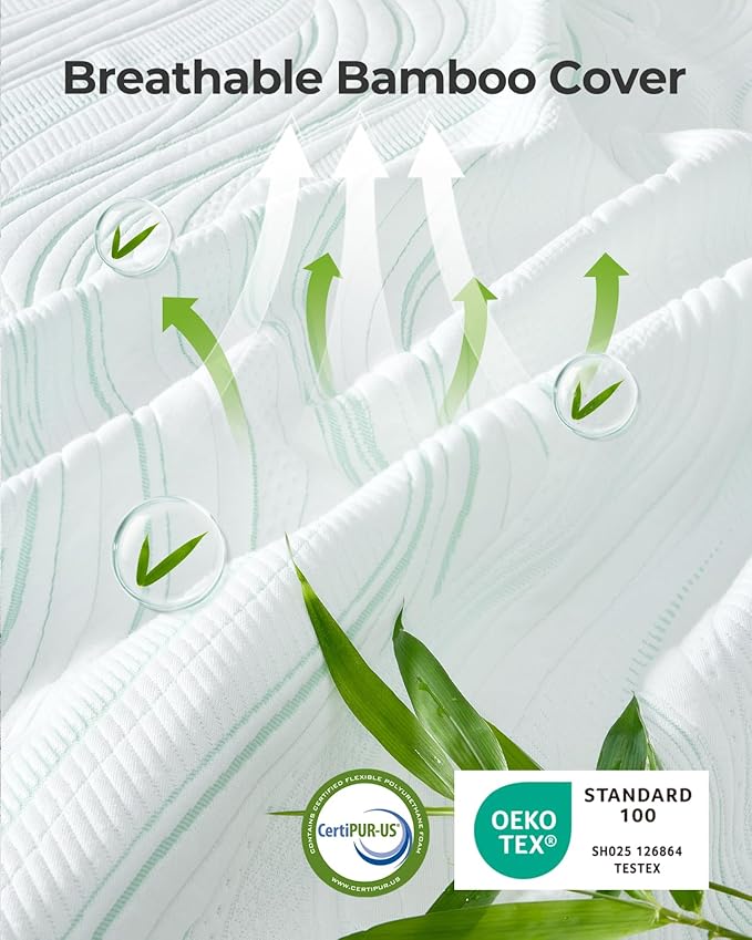 PERLECARE Medium Firm Mattress Topper Queen- 3 Inch Bamboo Memory Foam Mattress Topper for Pressure Relief, Queen Bed Topper Suitable for Side Sleepers and Back Sleepers, Removable & Washable